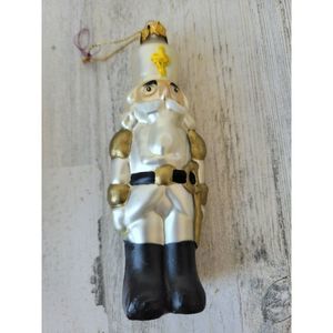 High priest white Nutcracker cross sword blown glass ornament Xmas decor